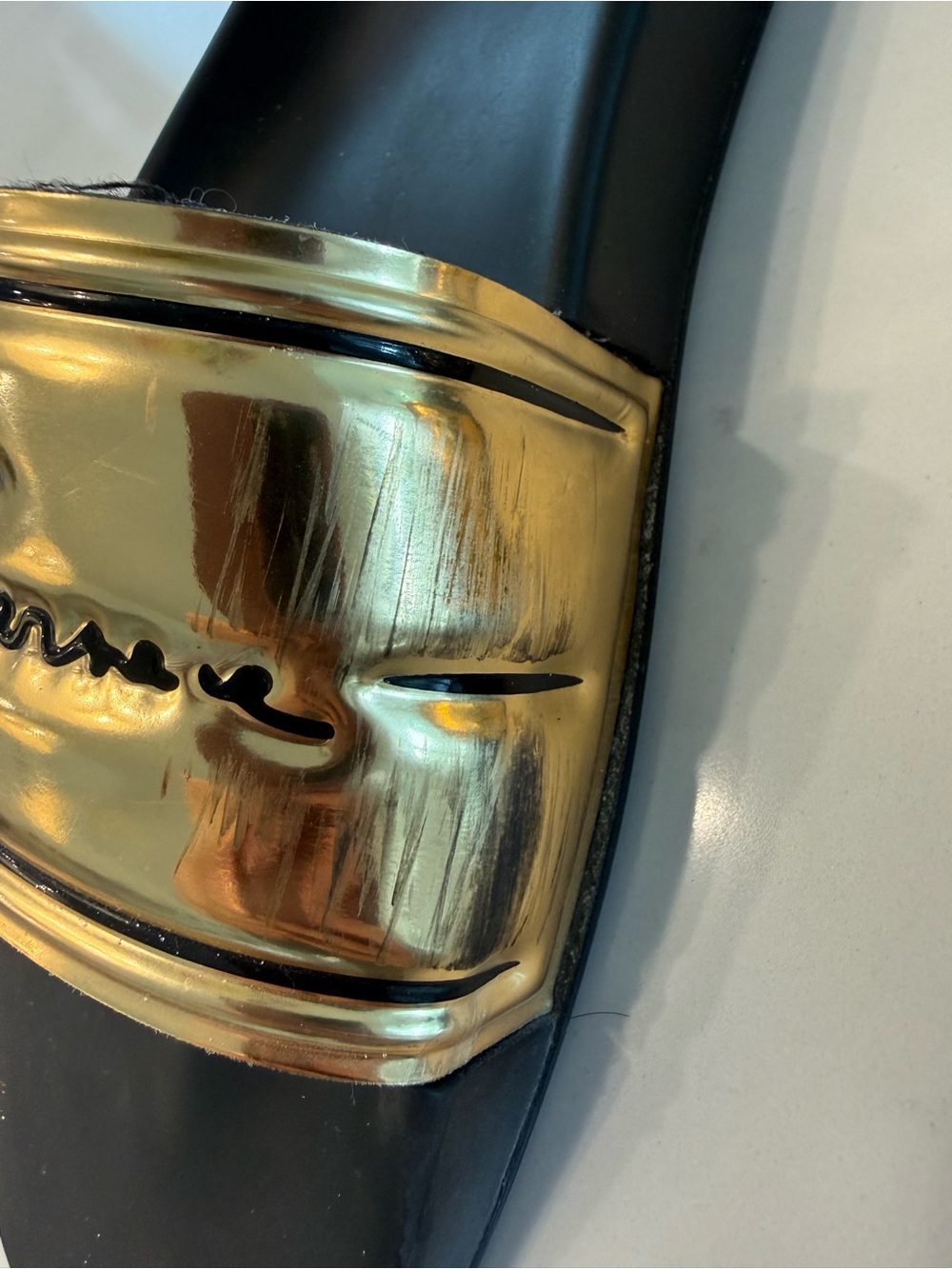 Versace Black & Gold Slide Sandals with Gianni Versace Signature - Picture 2 of 4